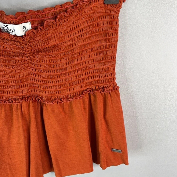 HOLLISTER Rusty Burnt Orange Strapless Tube Top Cropped Smock Peplum Size M - Picture 4 of 10
